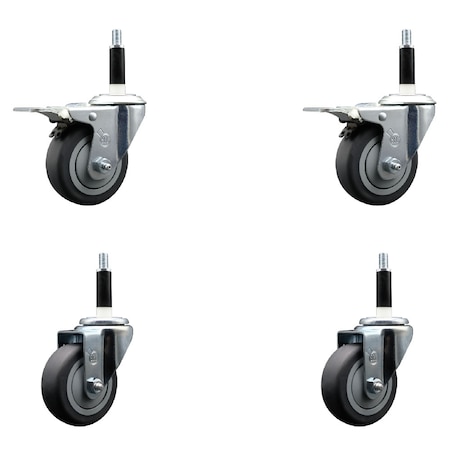 Service Caster 3.5'' Thermoplastic Rubber Swivel 7/8'' Expanding Stem Caster Set 2 Total Lock Brakes, 4PK SCC-EXTTL20S3514-TPRB-2-S-2-78
